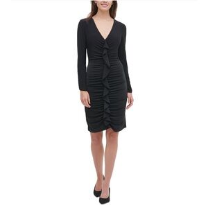 Tommy Hilfiger jersey ruffle-front dress in black size 6.